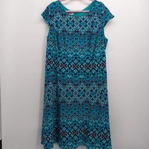 *Anne Klein Blue and Red Aztec Print Dress, Sz 20W